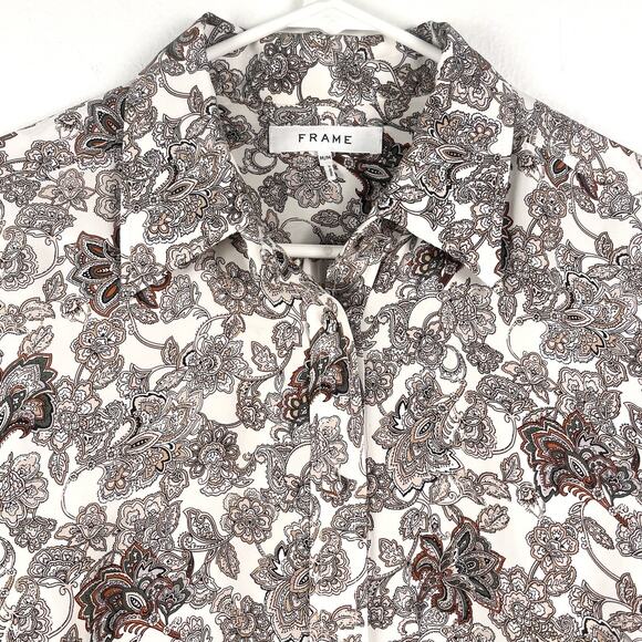 Frame Womens Medium 70s Ruffle Silk Floral Bell Sleeve Buttondown Blouse Top - Picture 3 of 6